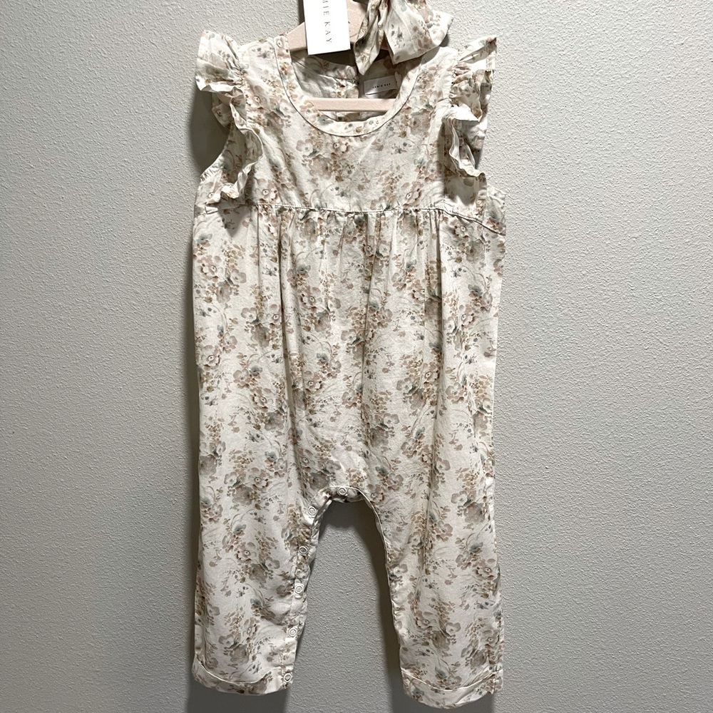 Nearly new adorable one piece Jamie Kay outfit with new headband